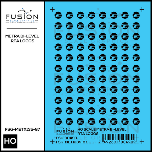 HO Scale Metra Budd Bi-Level Car RTA Logos Decal Set