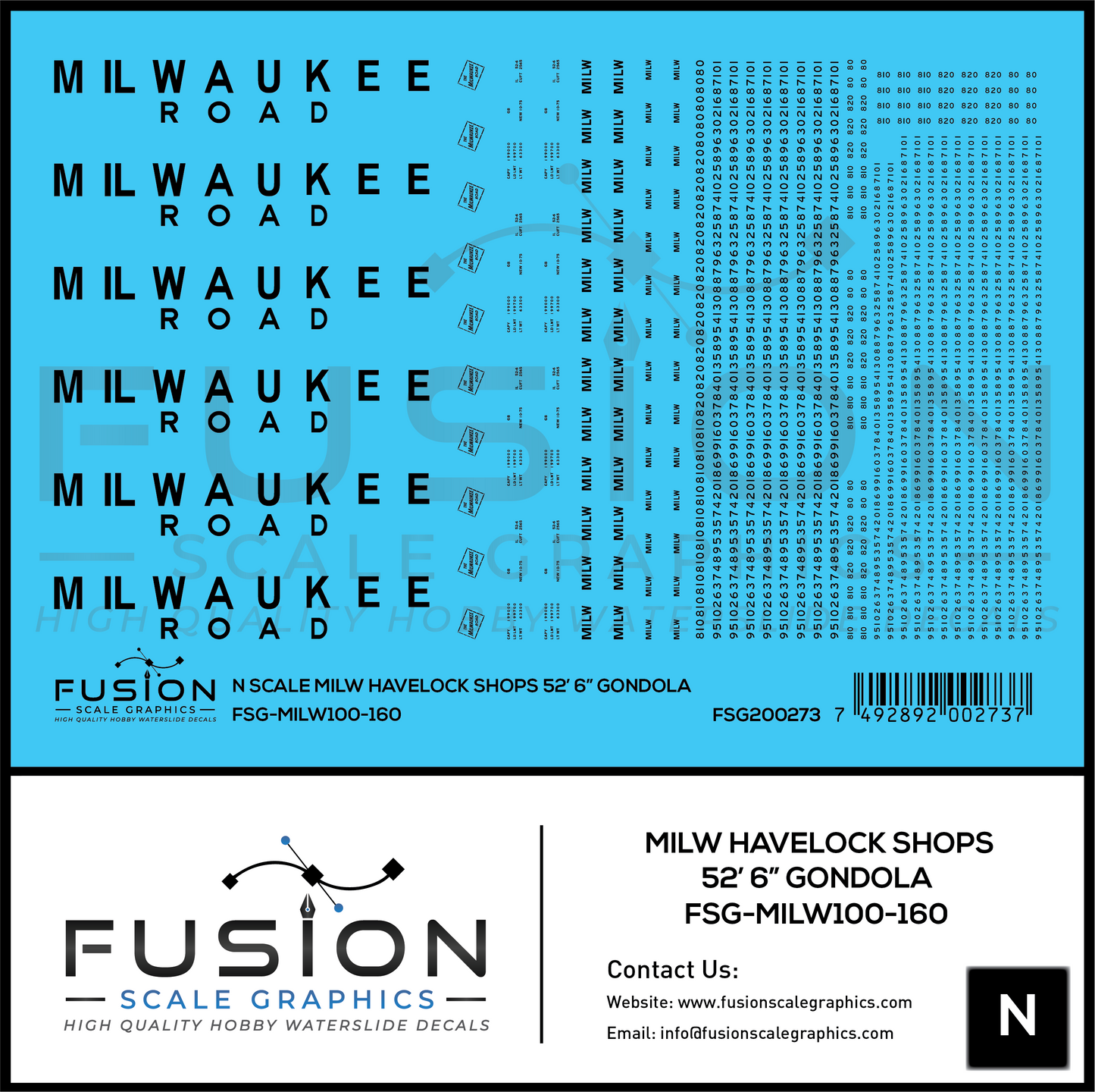 N Scale Milwaukee Road Havelock Shops 52' 6" Gondola Decal Set