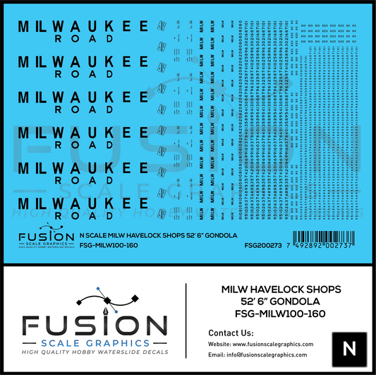 N Scale Milwaukee Road Havelock Shops 52' 6" Gondola Decal Set