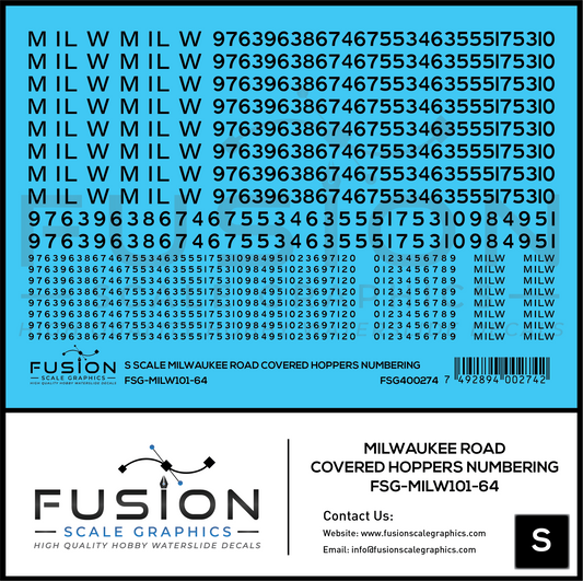S Scale Milwaukee Road Covered Hoppers Numbering Decal Set