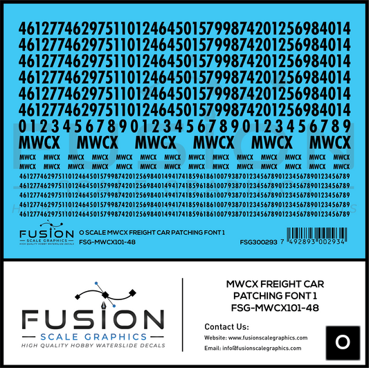 O Scale MWCX Freight Car Patching Font 1 Decal Set