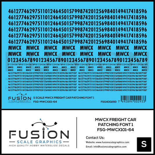 S Scale MWCX Freight Car Patching Font 1 Decal Set