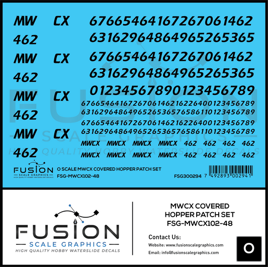 O Scale MWCX Covered Hopper Patch Set Decal Set