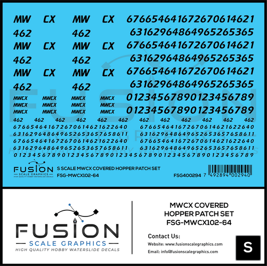 S Scale MWCX Covered Hopper Patch Set Decal Set