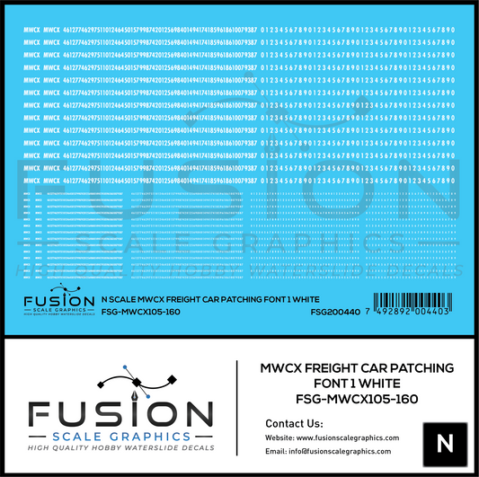 N Scale MWCX Freight Car Patching Decal Set Font 1 White