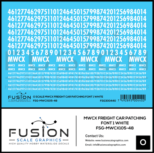 O Scale MWCX Freight Car Patching Decal Set Font 1 White