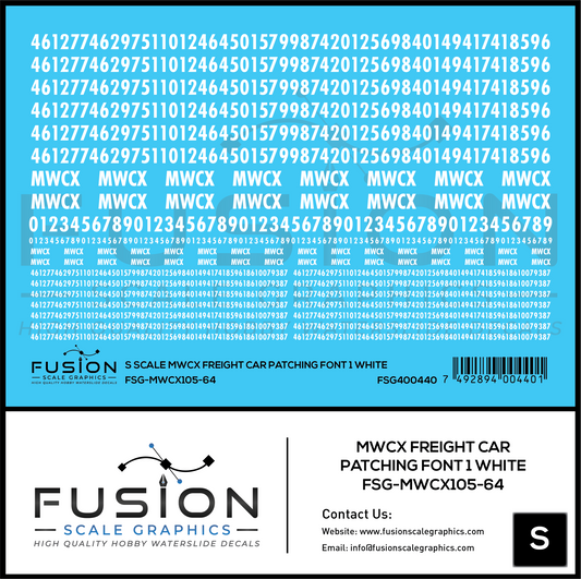 S Scale MWCX Freight Car Patching Decal Set Font 1 White