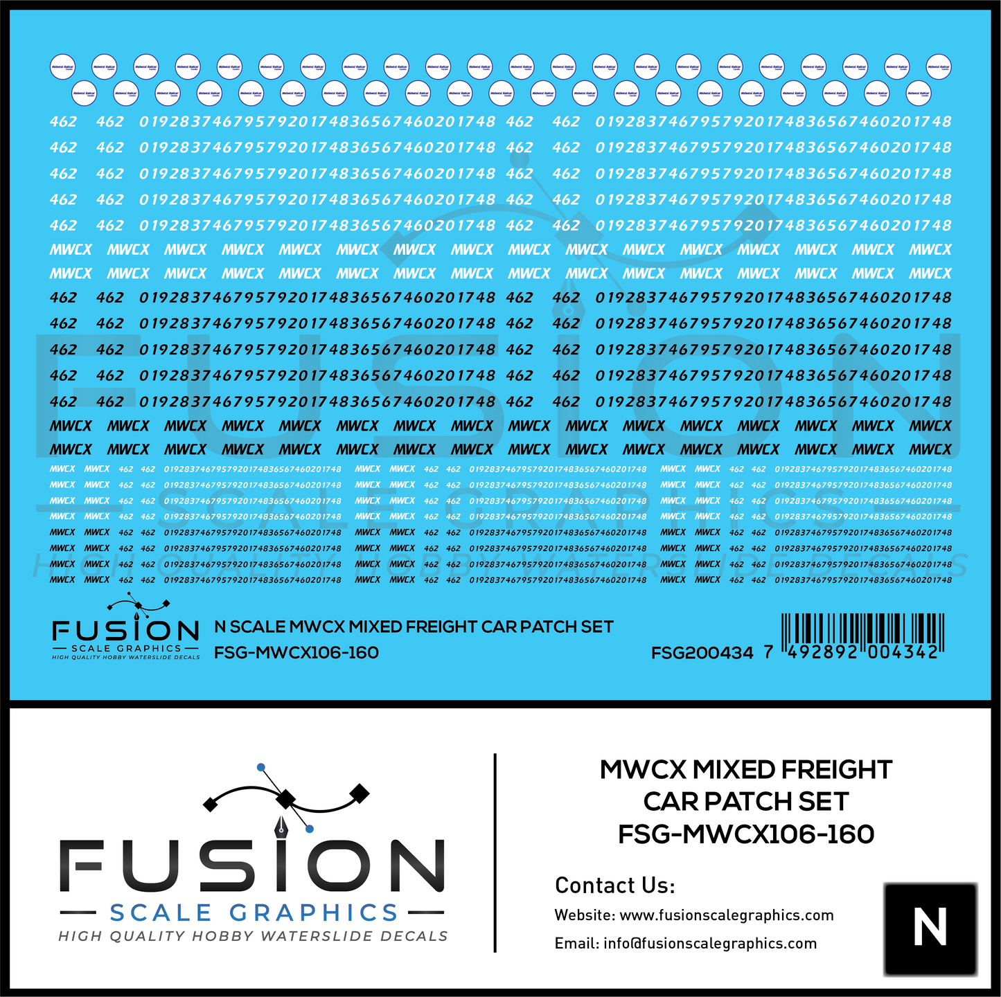N Scale MWCX Mixed Freight Car Patching Decal Set