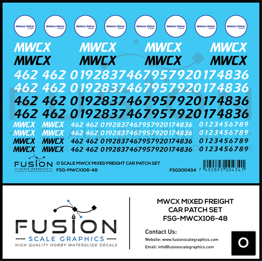 O Scale MWCX Mixed Freight Car Patching Decal Set