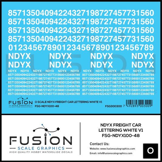 O Scale NDYX White Freight Car Lettering V1 Decal Set