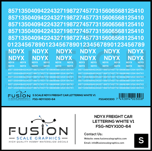 S Scale NDYX White Freight Car Lettering V1 Decal Set