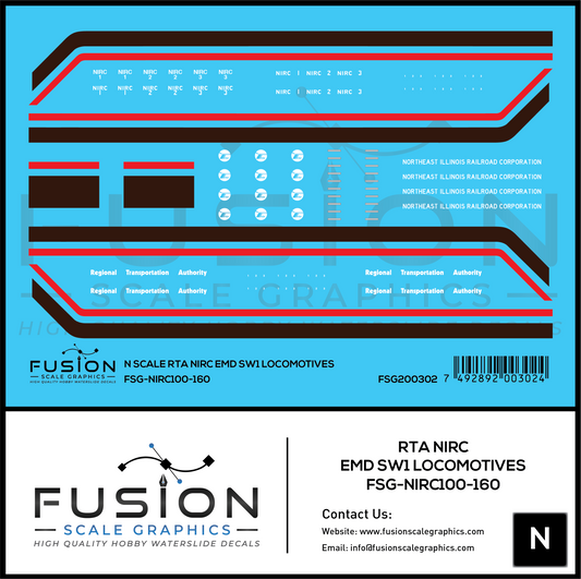 N Scale RTA Northeast Illinois Railroad Corp EMD SW1 Locomotives Decal Set
