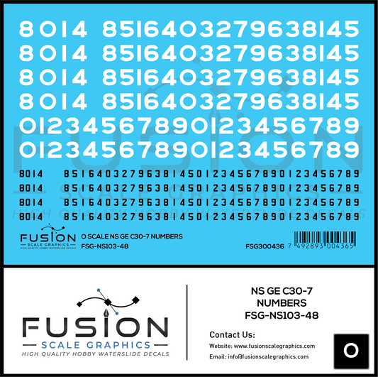 O Scale Norfolk Southern GE C30-7 Locomotive Renumber Decal Set