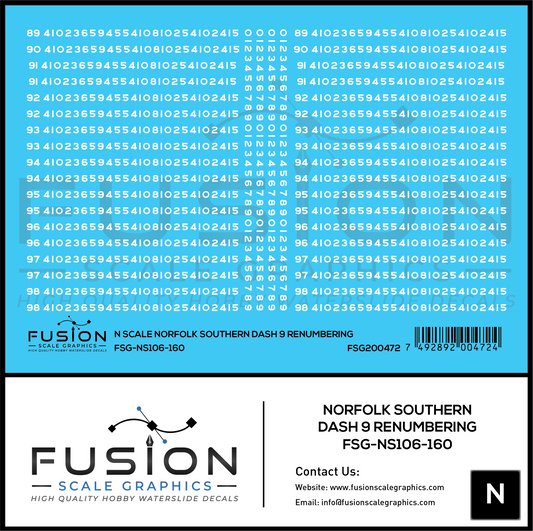 N Scale Norfolk Southern GE Dash 9 Locomotive Renumbering Decal Set