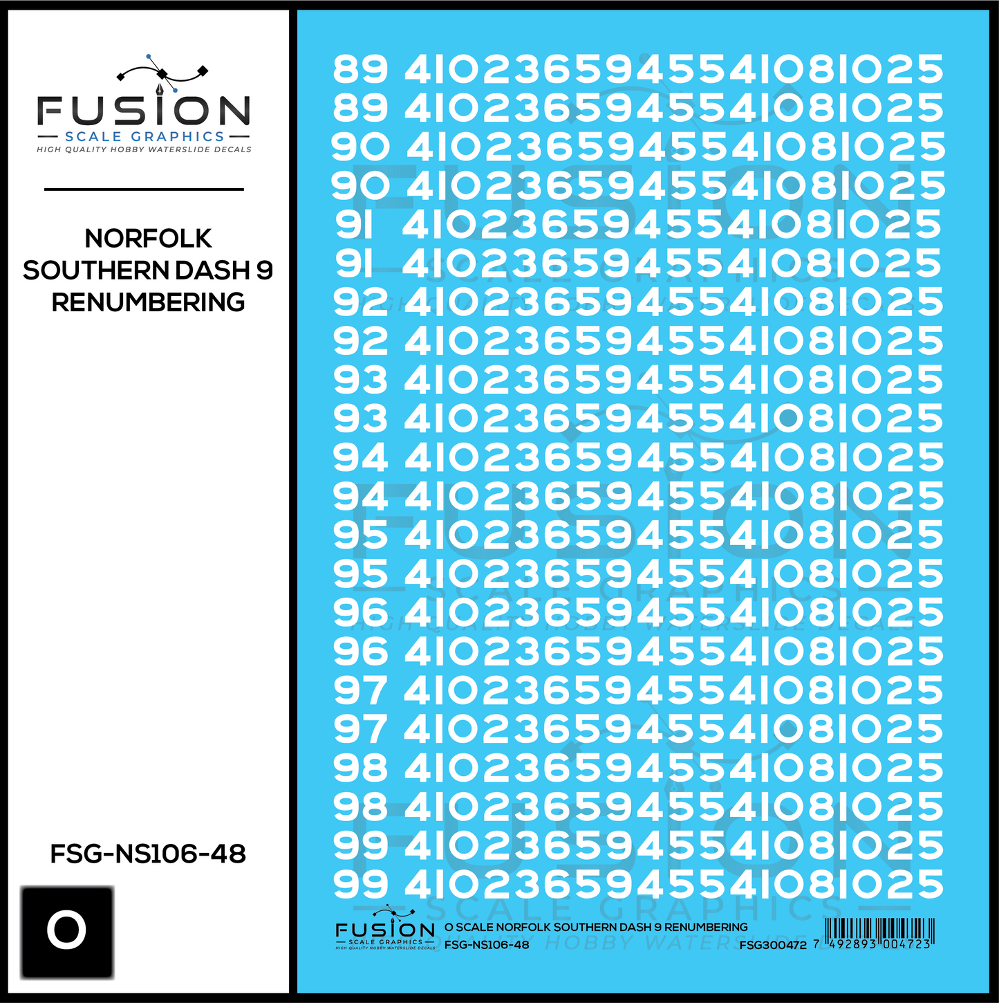 O Scale Norfolk Southern GE Dash 9 Locomotive Renumbering Decal Set