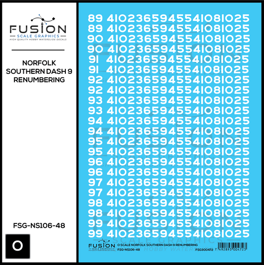 O Scale Norfolk Southern GE Dash 9 Locomotive Renumbering Decal Set