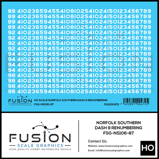 HO Scale Norfolk Southern GE Dash 9 Locomotive Renumbering Decal Set