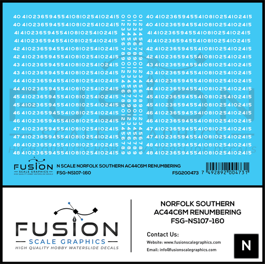 N Scale Norfolk Southern GE AC44C6M Locomotive Renumbering Decal Set