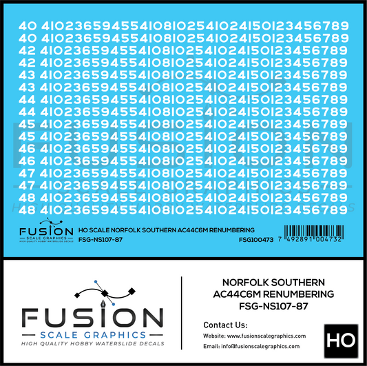 HO Scale Norfolk Southern GE AC44C6M Locomotive Renumbering Decal Set