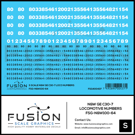 S Scale Norfolk & Western GE C30-7 Locomotive Renumber Decal Set