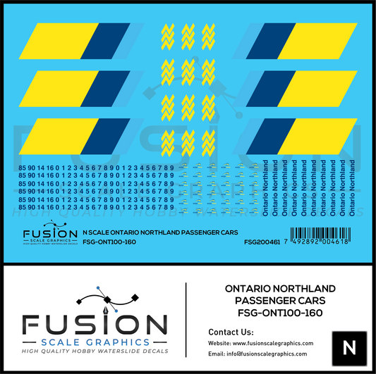 N Scale Ontario Northland Passenger Cars Decal Set