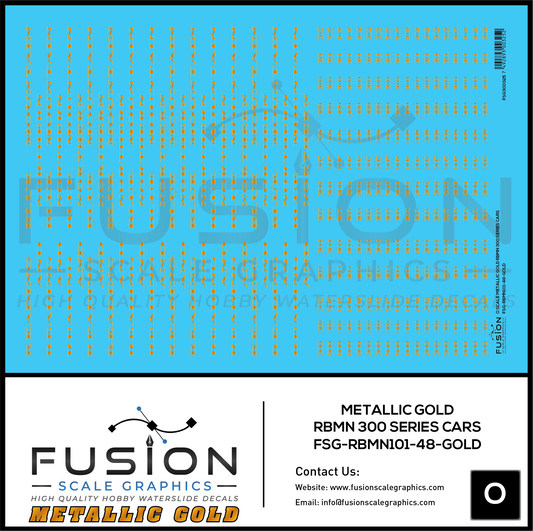 O Scale Metallic Gold Reading Blue Mountain & Northern 300 Series Passenger Cars Decal Set
