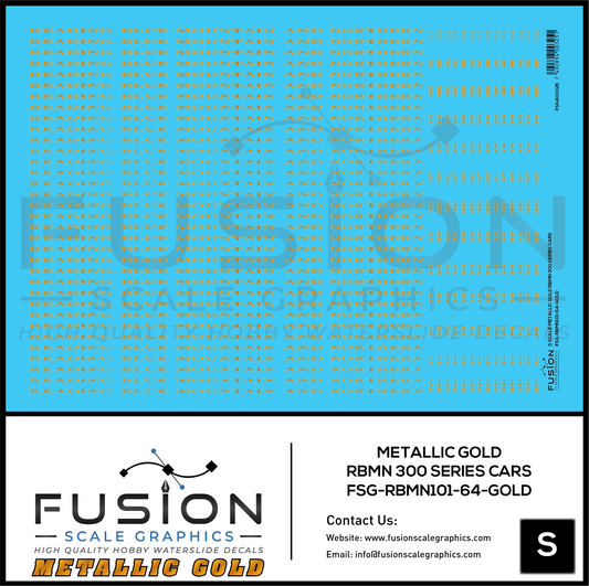 S Scale Metallic Gold Reading Blue Mountain & Northern 300 Series Passenger Cars Decal Set