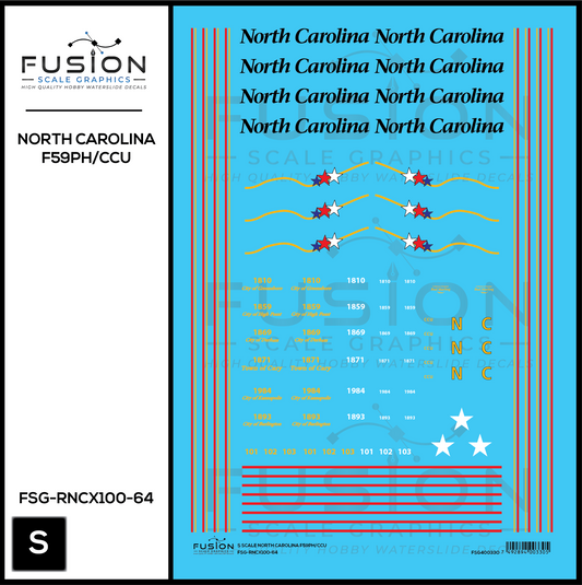 S Scale North Carolina DOT EMD F59PH/CCU Decal Set
