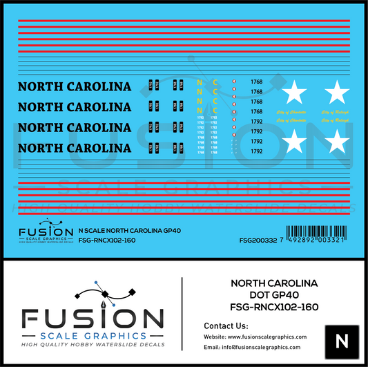 N Scale North Carolina DOT EMD GP40 Locomotive Decal Set