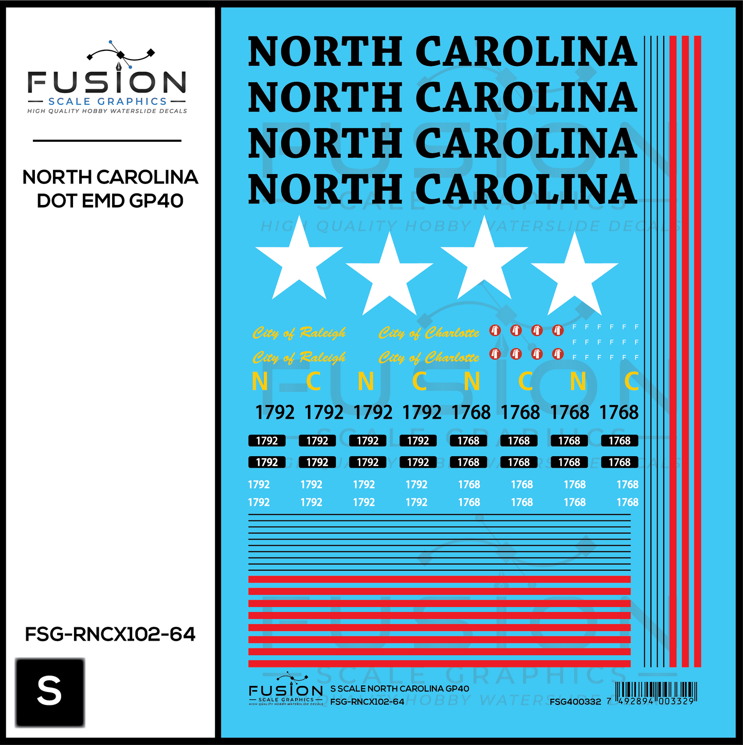 S Scale North Carolina DOT EMD GP40 Locomotive Decal Set