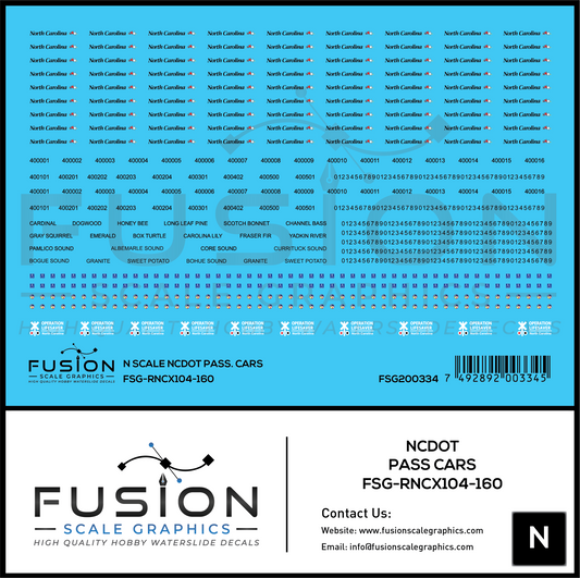 N Scale North Carolina DOT Passenger Cars Decal Set