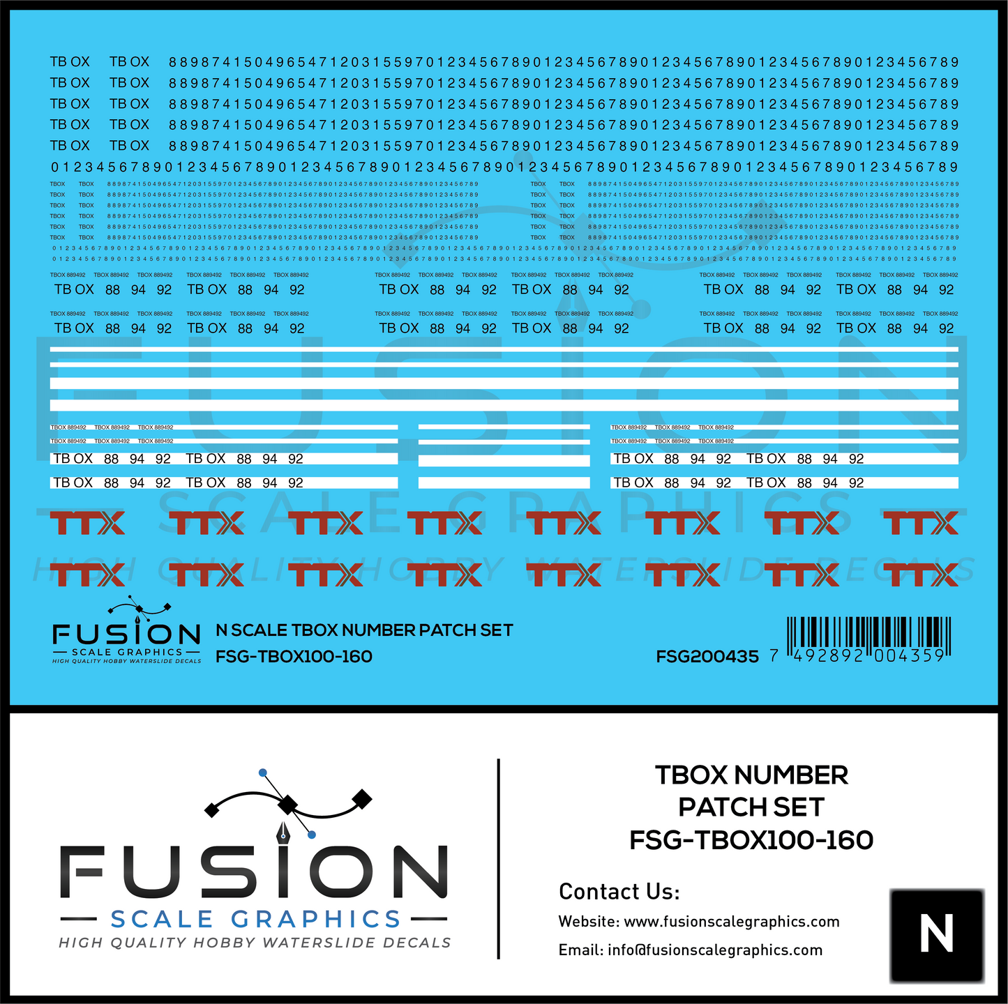 N Scale TBOX Car Number Patching Decal Set