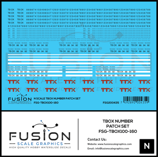 N Scale TBOX Car Number Patching Decal Set