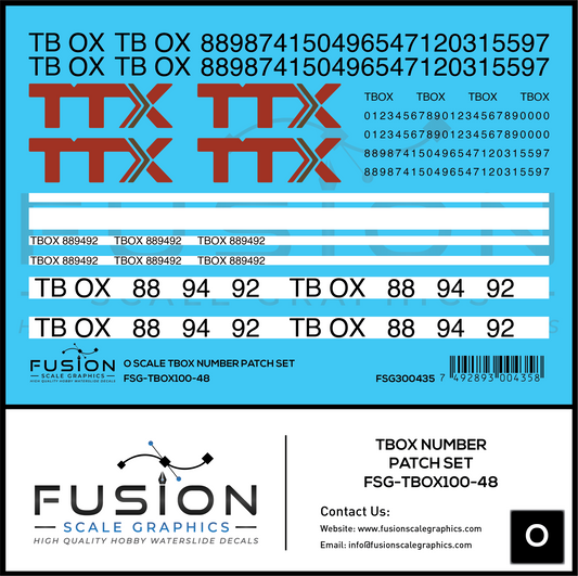 O Scale TBOX Car Number Patching Decal Set