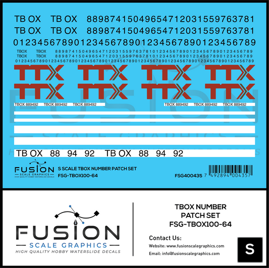 S Scale TBOX Car Number Patching Decal Set