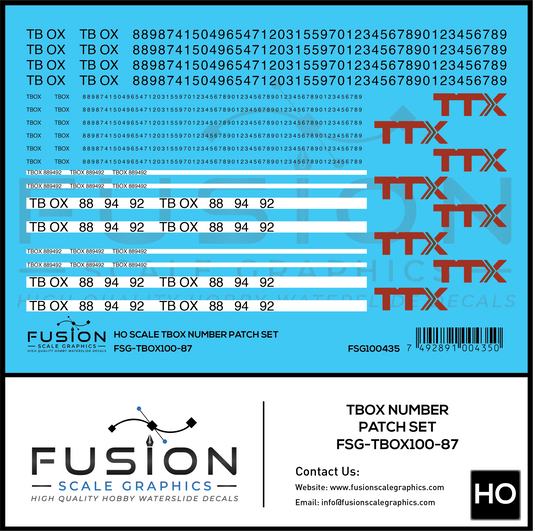 HO Scale TBOX Car Number Patching Decal Set