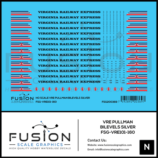 N Scale VRE Virginia Railway Express Silver Pullman Bilevel Decal Set