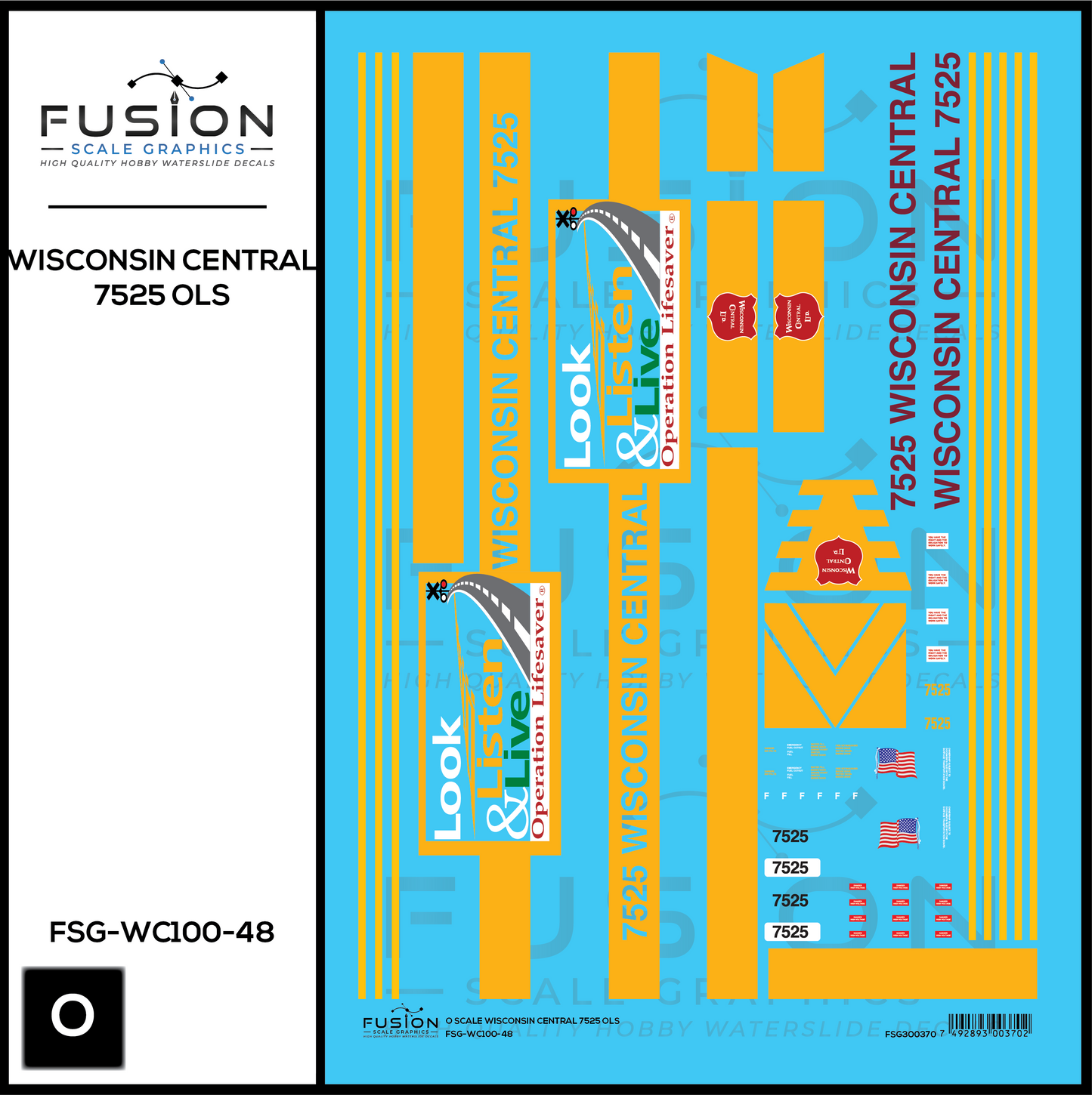 O Scale Wisconsin Central 7525 OLS SD45MQ-3 Locomotive Decal Set