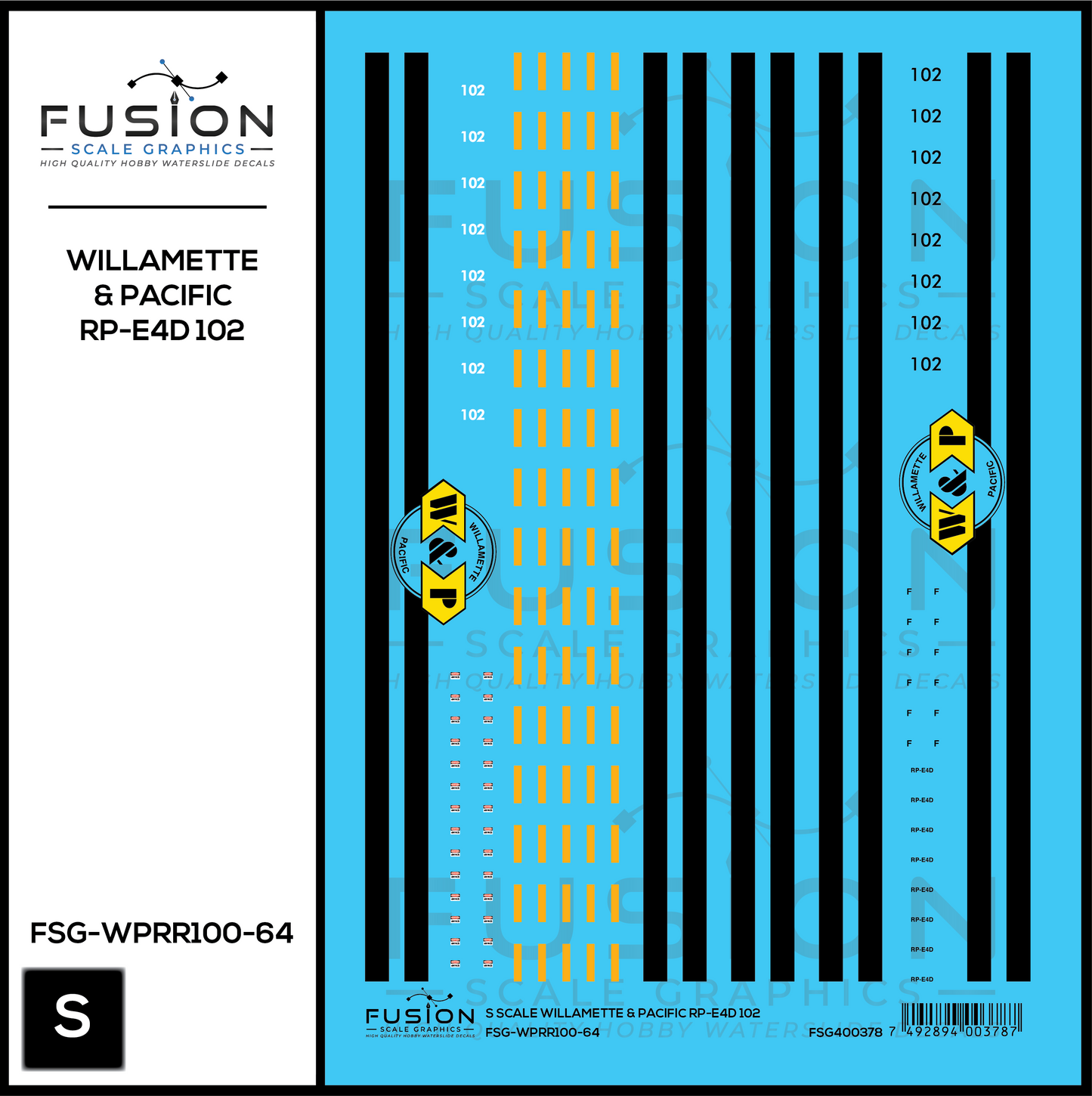 S Scale Willamette & Pacific Railroad 102 RP-E4D Locomotive Decal Set