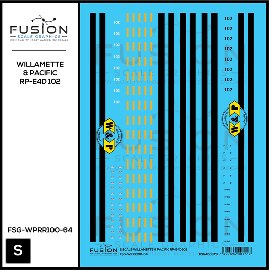 S Scale Willamette & Pacific Railroad 102 RP-E4D Locomotive Decal Set