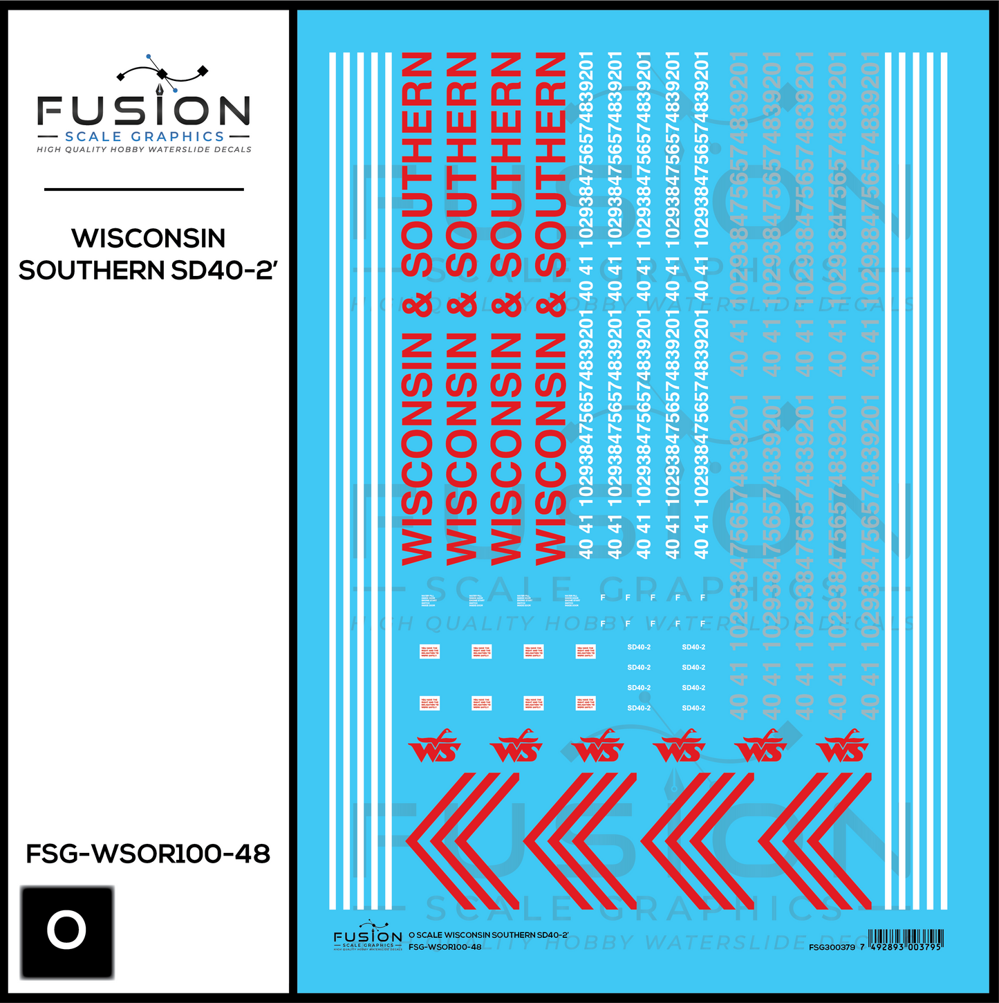 O Scale Wisconsin Southern SD40-2 Locomotives Decal Set