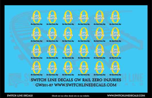 HO Scale GW Rail Zero Injuries Logos Decal Set