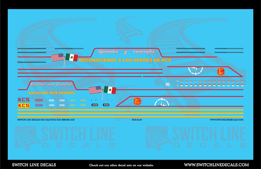 HO Scale Kansas City Southern Saluting KCS Heroes SD70ACE Locomotive Decal Set