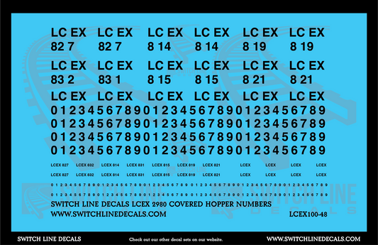 O Scale LCEX 2980 Covered Hopper Numbers Decal Set