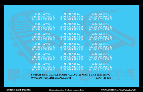 N Scale Mohawk, Adirondack and Northern Alco C425 White Cab Lettering Decal Set