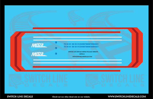 HO Scale Metra Pullman Car Repaint Decal Set