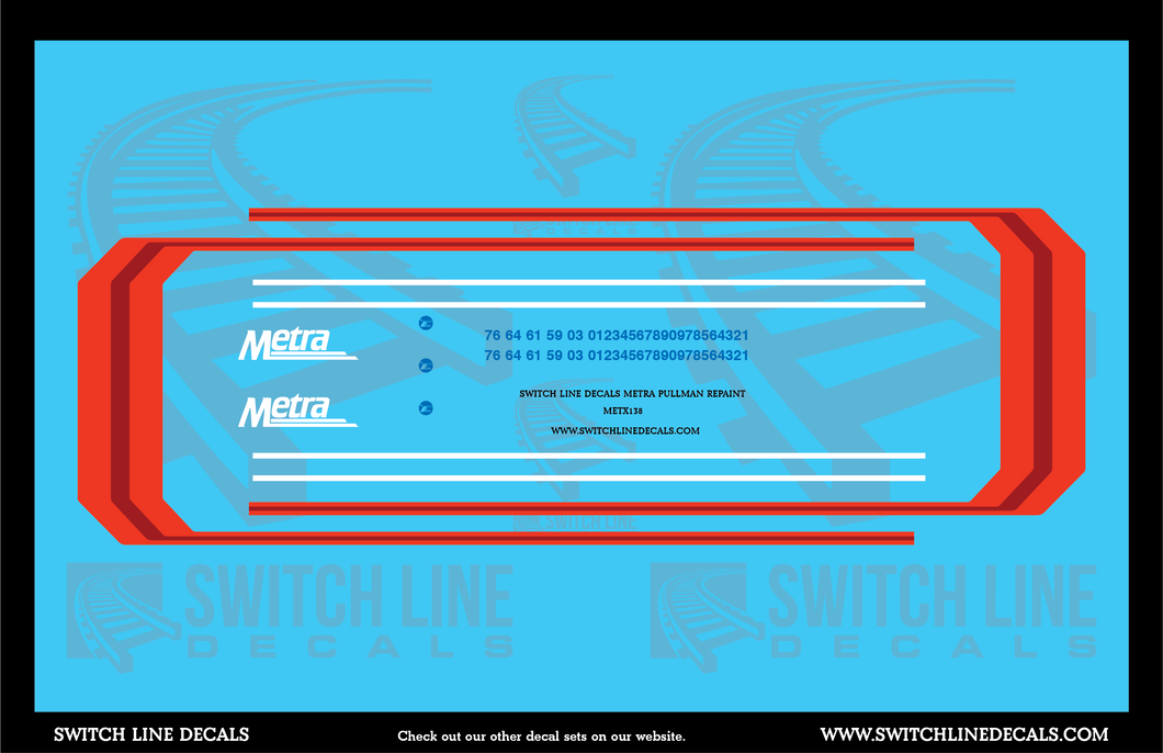 HO Scale Metra Pullman Car Repaint Decal Set