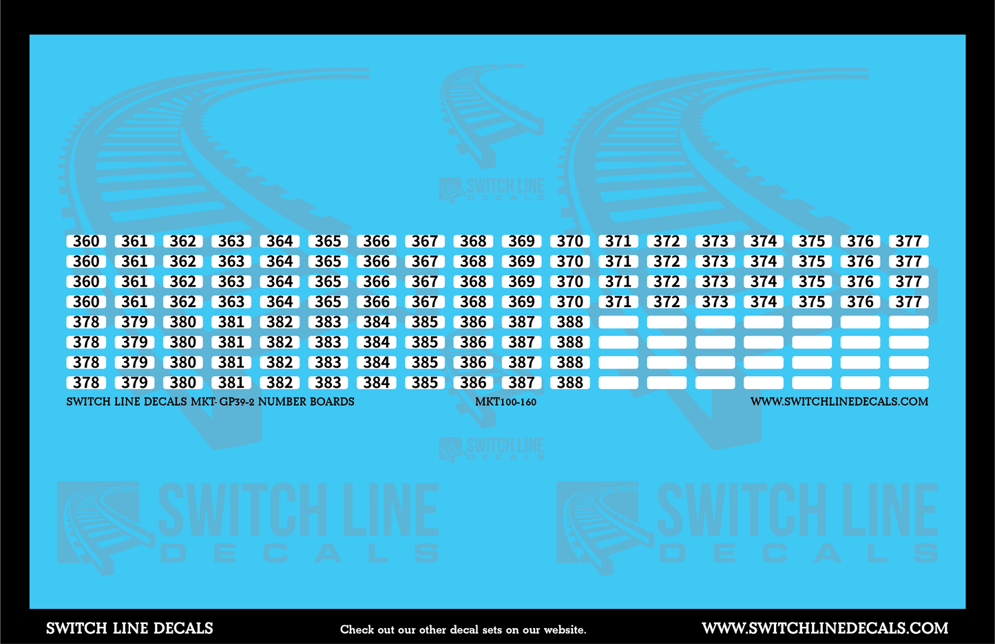 N Scale MKT GP39-2 Number Boards Decal Set