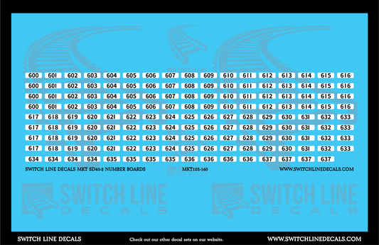 N Scale MKT SD40-2 Number Boards V1 Decal Set