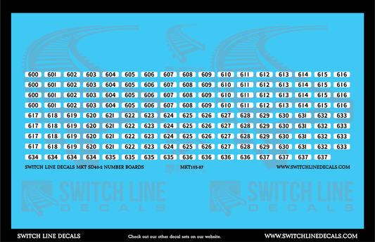 HO Scale MKT SD40-2 Number Boards V1 Decal Set